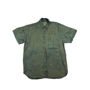 Vintage Forenza 100% Silk Tie Dye Short Sleeve Button Down Green Blue Shirt M